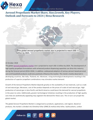 Aerosol Propellants Market Challenges, Key Players, Industry Segments, Development, Opportunities, Forecast Report 2024