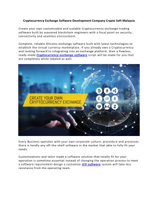 Cryptocurrency Exchange Software Development Company Crypto Soft Malaysia