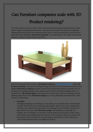 Can Furniture companies scale with 3D Furniture Rendering?