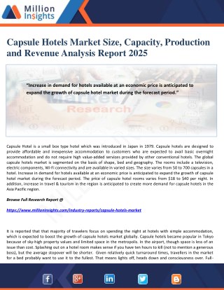 Capsule Hotels Market Size, Capacity, Production and Revenue Analysis Report 2025