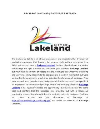 Backpage Lakeland | Back page Lakeland
