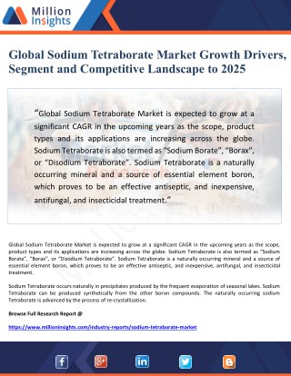 Global Sodium Tetraborate Market Growth Drivers, Segments and Competitive Landscape to 2025