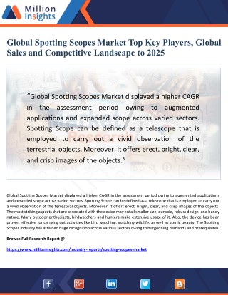 Global Spotting Scopes Market Top Key Players, Global Sales and Competitive Landscape to 2025