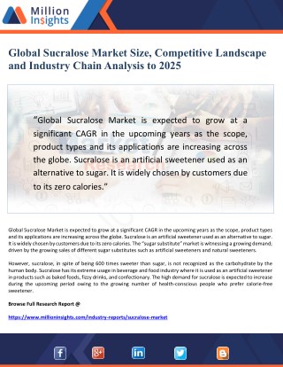 Global Sucralose Market Size, Competitive Landscape and Industry Chain Analysis to 2025