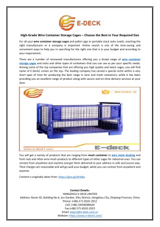 High-Grade Wire Container Storage Cages – Choose the Best in Your Required Size