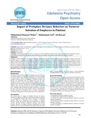 Impact of Workplace Deviance Behaviors on Turnover Intention of Employees in Pakistan