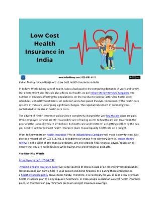 Indian Money review Bangalore - Low Cost Health Insurance in India