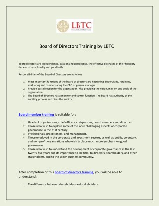 Board of Directors Training by LBTC