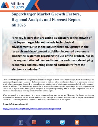 Supercharger Market Growth Factors, Regional Analysis and Forecast Report till 2025