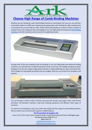 Choose High Range of Comb Binding Machines