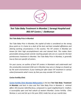 Test Tube Baby Treatment in Mumbai | Saraogi Hospital and IRIS IVF Centre - Mumbai | ElaWoman