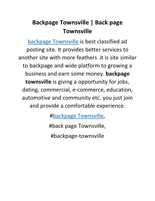Backpage Townsville | Back page Townsville