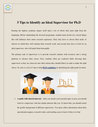 5 Tips to Identify an Ideal Supervisor for Ph.D