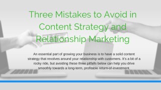 Three Mistakes to Avoid in Content Strategy and Relationship Marketing