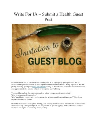 Write For Us – Submit a Health Guest Post