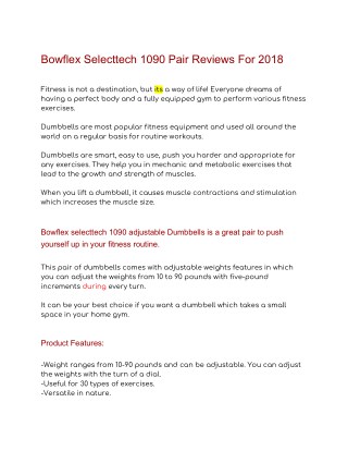 Bowflex Selecttech 1090 Pair Reviews For 2018