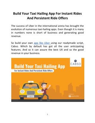 Build Your Taxi Hailing App For Instant Rides And Persistent Ride Offers