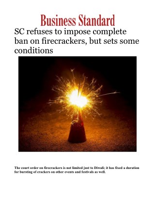 SC refuses to impose complete ban on firecrackers, but sets some conditions