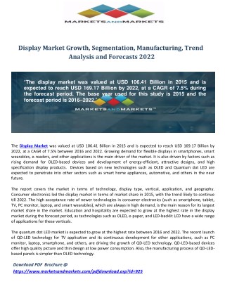 Display Market Growth, Segmentation, Manufacturing, Trend Analysis and Forecasts 2022