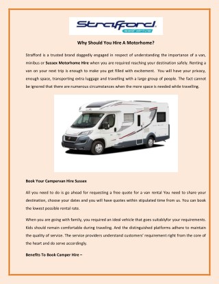 Why Should You Hire A Motorhome