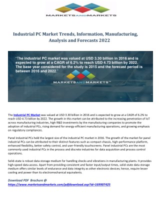 Industrial PC Market Trends, Information, Manufacturing, Analysis and Forecasts 2022