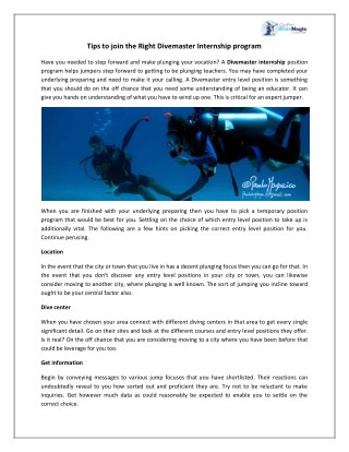 Tips to join the Right Divemaster Internship program