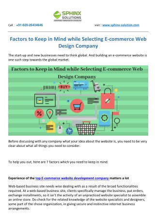 Factors to Keep in Mind while Selecting E-commerce Web Design Company