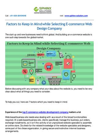 Factors to Keep in Mind while Selecting E-commerce Web Design Company
