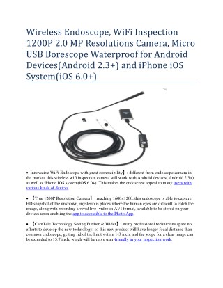 Wireless Endoscope, WiFi Inspection 1200P 2.0 MP Resolutions Camera