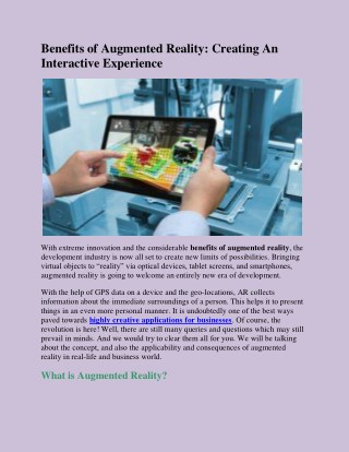 Benefits of Augmented Reality: Creating An Interactive Experience