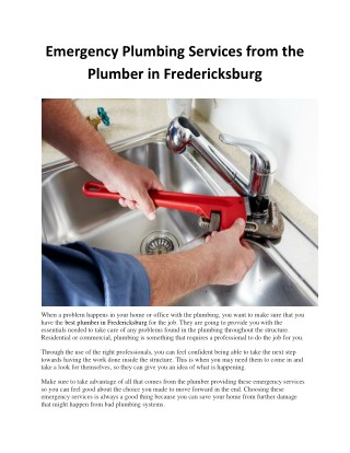 Emergency Plumbing Services from the Plumber in Fredericksburg