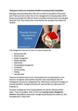 Transparent and Secure Living Made Possible In Housing Society Going Digital