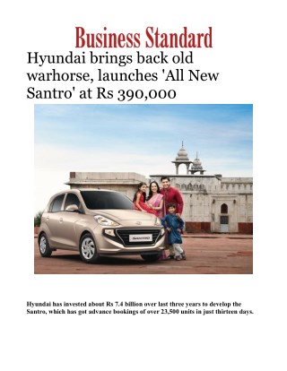 Hyundai brings back old warhorse, launches 'All New Santro' at Rs 390,000 