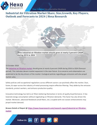 Industrial Air Filtration Market Analysis, Size, Trends, Share, Report and Forecast to 2024