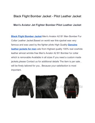 Black Flight Bomber Jacket - Pilot Leather Jacket