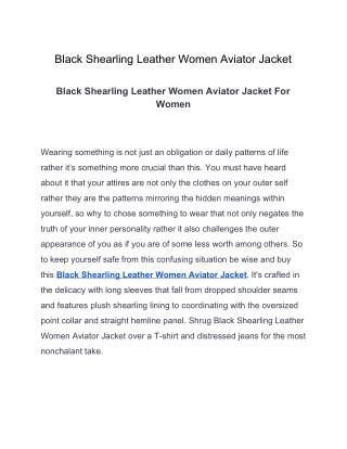 Black Shearling Leather Women Aviator Jacket
