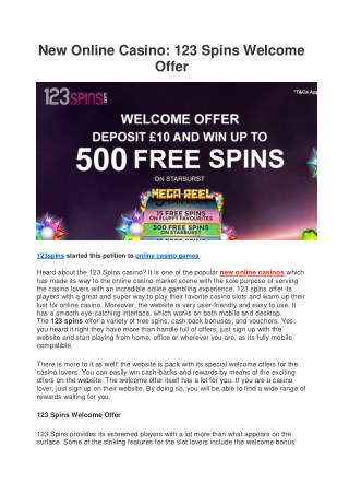 New Online Casino: 123 Spins Welcome Offer