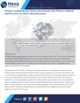 Powder Coating Market Trends, Statistics, Segments, Graphs Growth Factors Forecast to 2024