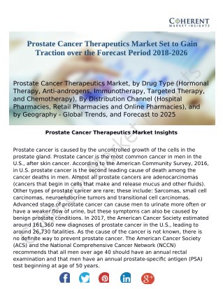 Prostate Cancer Therapeutics MarketSet to Gain Traction over the Forecast Period 2018-2026