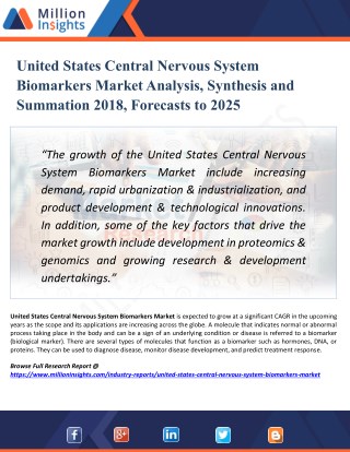 United States Central Nervous System Biomarkers Market Emerging Trends, Highlights and Challenges Forecast 2025