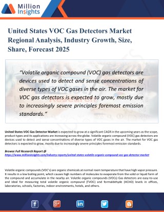 United States VOC Gas Detectors Market Analysis, Growth, Share, Industry Trends, Supply Demand, Forecast and Sales to 20