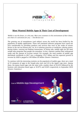 Most Wanted Mobile Apps & Their Cost of Development