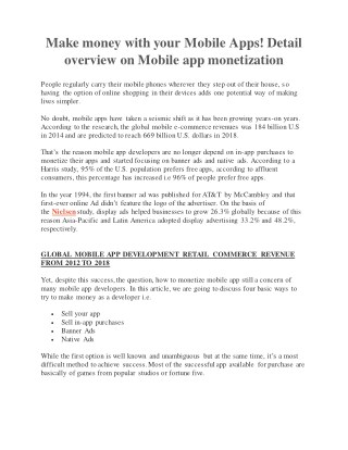 Make money with your Mobile Apps! Detail overview on Mobile app monetization