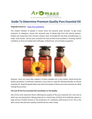 Guide To Determine Premium Quality Pure Essential Oil