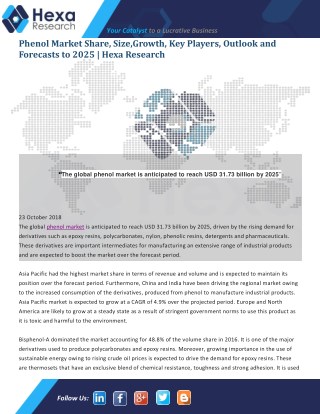 Phenol Market Global Trends, Size, Share, Growth and Forecast 2014 to 2025