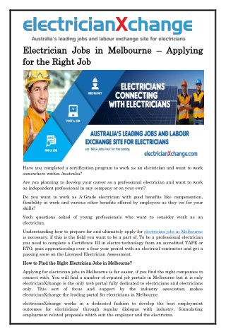 Electrician Jobs in Melbourne – Applying for the Right Job