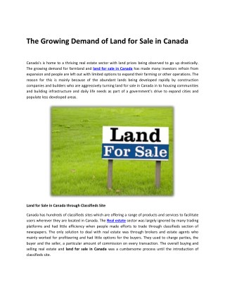 The Growing Demand of Land for Sale in Canada