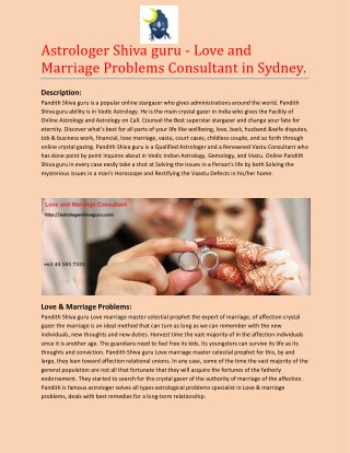 Astrologer Shiva guru - Love and Marriage Problems Consultant in Sydney.