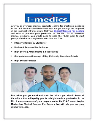 Medical Courses For Doctors - Inspire Medics