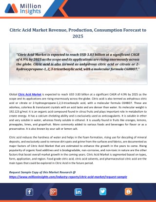 Citric Acid Market Revenue, Production, Consumption Forecast to 2025